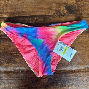 BECCA Multicolor Rainbow Tie-Dye Bikini Bottom - Pink, Blue, Green size M NWT